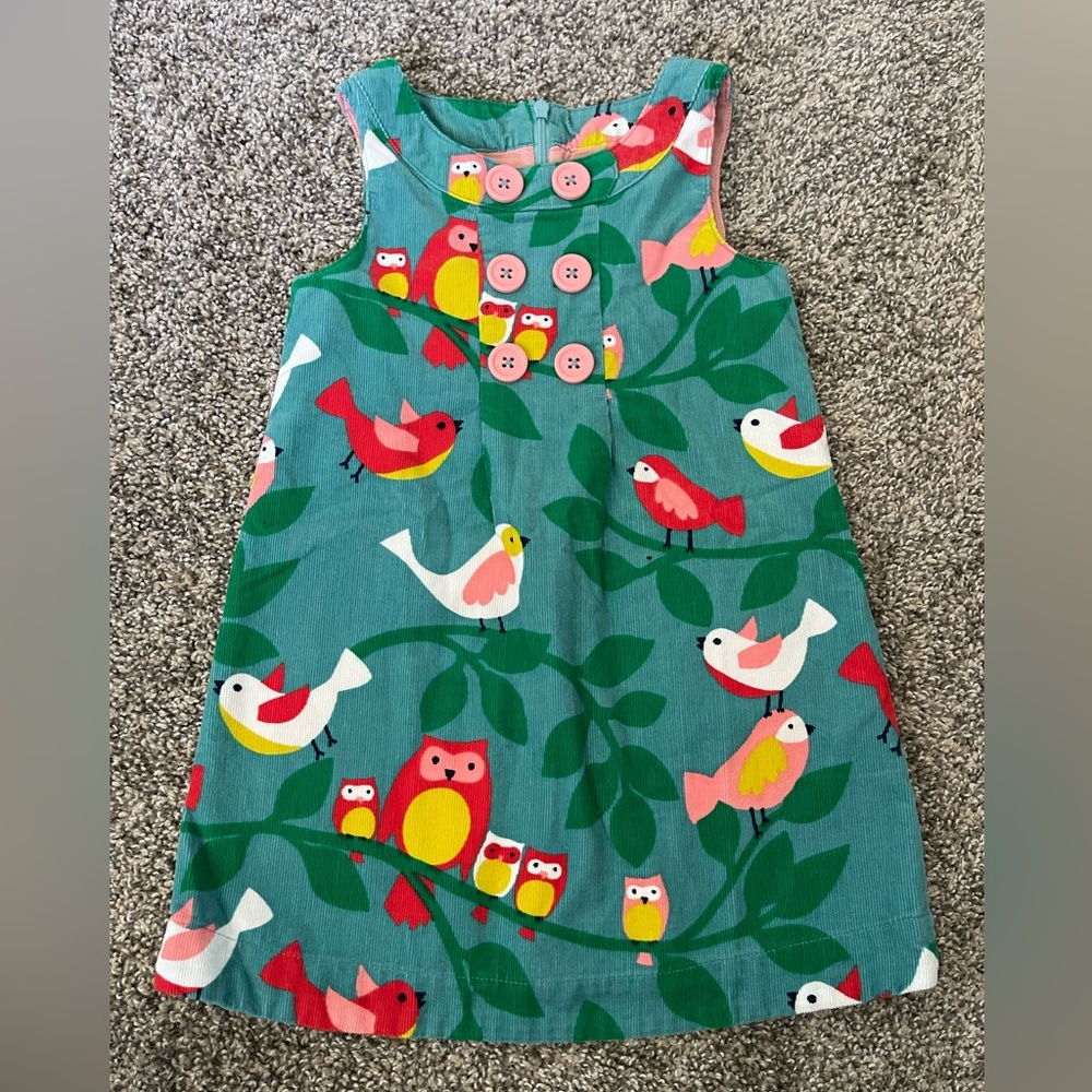 Toddler Girl’s Mini Boden Lined Corduroy Jumper Dress Bird Owl Size 3-4y